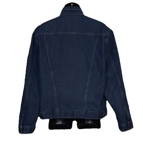 VTG Wrangler Western Denim Jacket Men LG Classic Trucker Dark Blue Jean Button - Picture 2 of 9